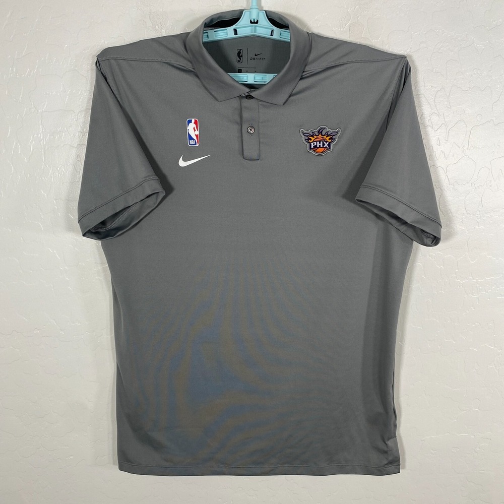 Phoenix Suns Polo Shirt Mens Medium Gray Nike Dri Fit NBA Basketball Stretch‎